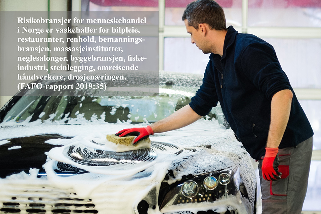 Foto av en som vasker bilen - en bransje i Norge som er utsatt for menneskehandel i følge Fafo-rapport.