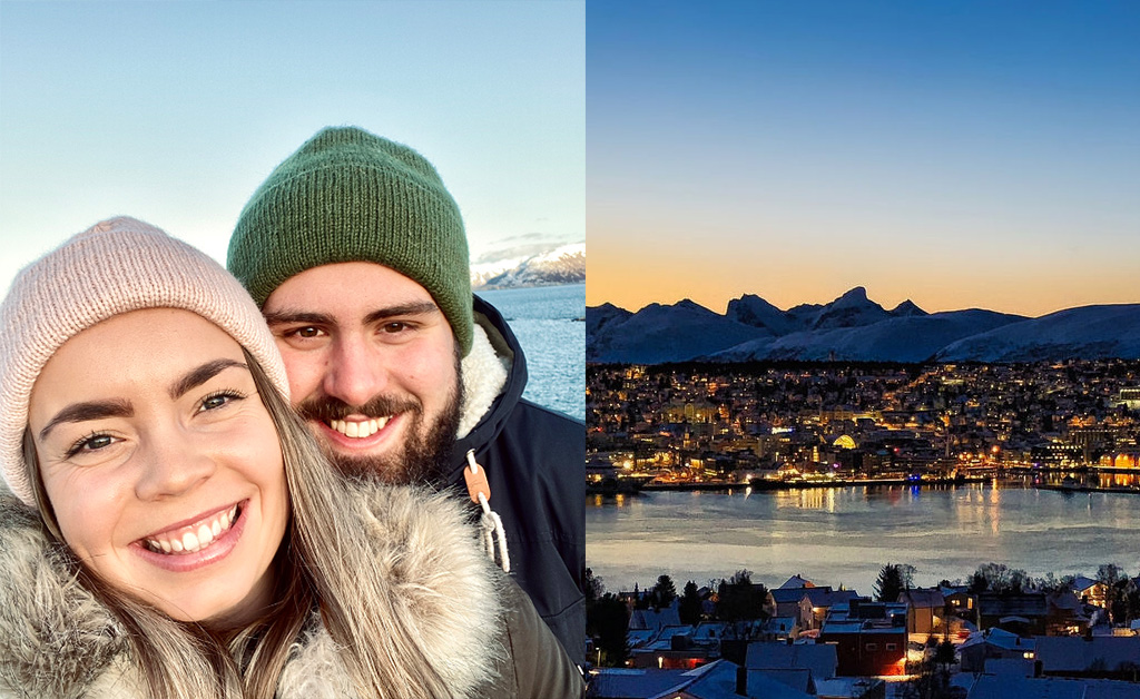 Sunniva og Tobias med Tromsø by i bakgrunnen